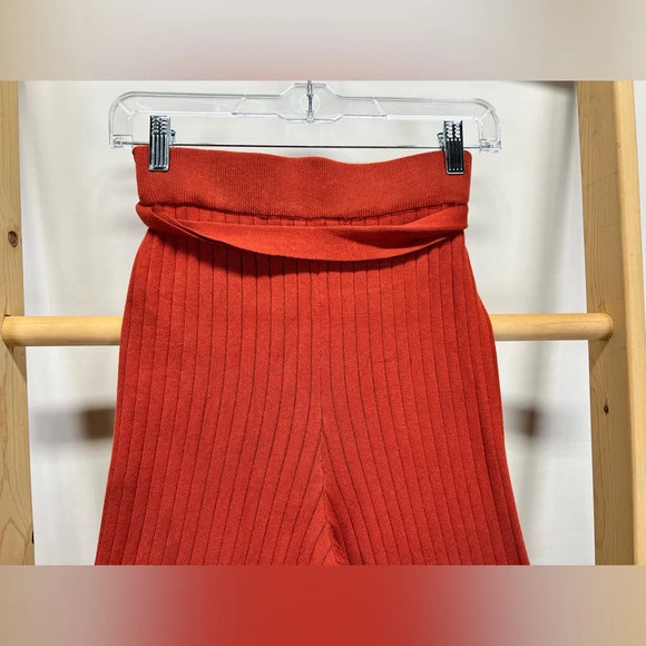 LOVE TREE Dark rust knit wide leg belted pants size S - Picture 5 of 11